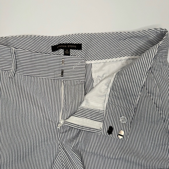 CYNTHIA STEFFE Seersucker Striped Cuffed Shorts 4” Cotton Blend Blue and White - Picture 7 of 15